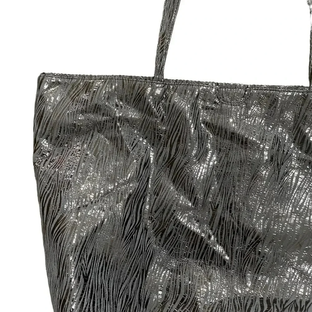 Carlos Falchi Fatto A Mano Tote Bag Metallic Silver Zebra Pouch Incuded